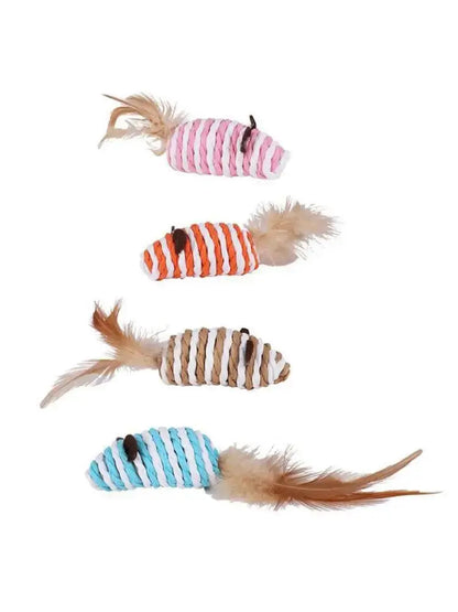 Cat Toys Pet Toys Mopping Mouse Toy Cat Plush Feather Built In Bell Natural Harmless Bite-resistant Pet Supplies For Indoor Cats - petguardiansupplies