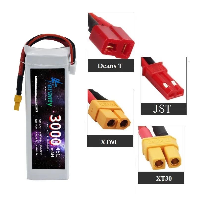 2/4PCS 3S 3000mAh Lipo Battery 11.1V 45C with XT60 Plug for RC Airplane Quadcopter Helicopter Drone FPV Model Racing Car Battery - petguardiansupplies