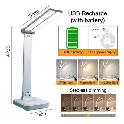 LED Desk Lamp USB Rechargeable Table Lamp 3 Levels Dimmable Touch Desk Lighting Eye Protection Foldable For Bedroom Desk Light - petguardiansupplies