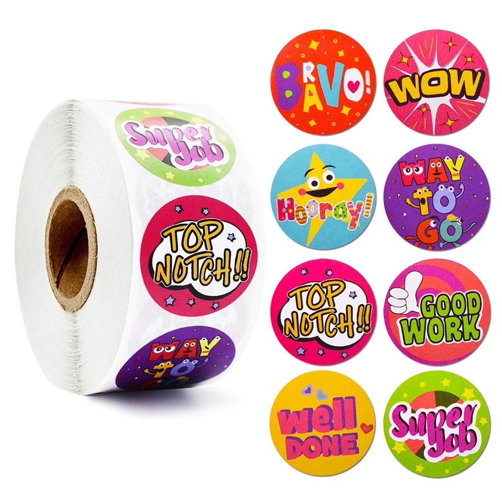 100-500pcs Cute Reward Stickers Roll with Word Motivational Stickers for School Teacher Kids Student Stationery Stickers Kids - petguardiansupplies