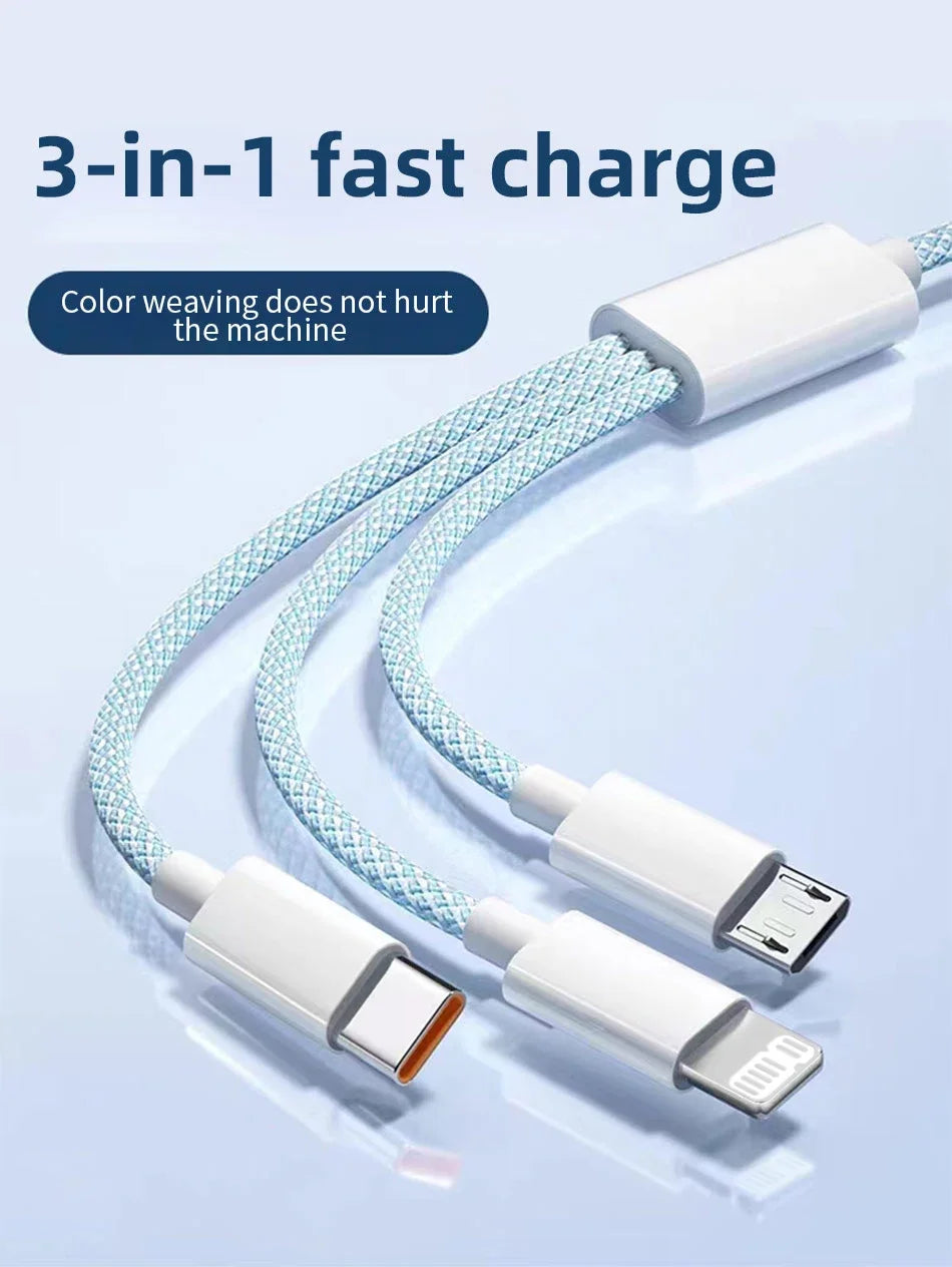 66W 6A 3 in 1 USB Fast Charging Cable Type-C Cable USB Type C Cable Micro USB Cable USB C Data Cable - petguardiansupplies