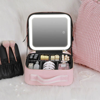 Makeup Bag With LED Mirror Vanity Case Beauty Box Make Up Travel Cosmetic Bag~UK - petguardiansupplies