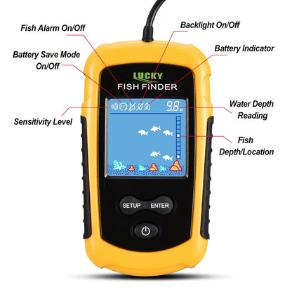 FFC1108-1 Alarm 100M Portable Sonar Fish Finders 45 degrees Sonar Coverage Echo Sounder Alarm Transducer Lake Sea Fishing - petguardiansupplies