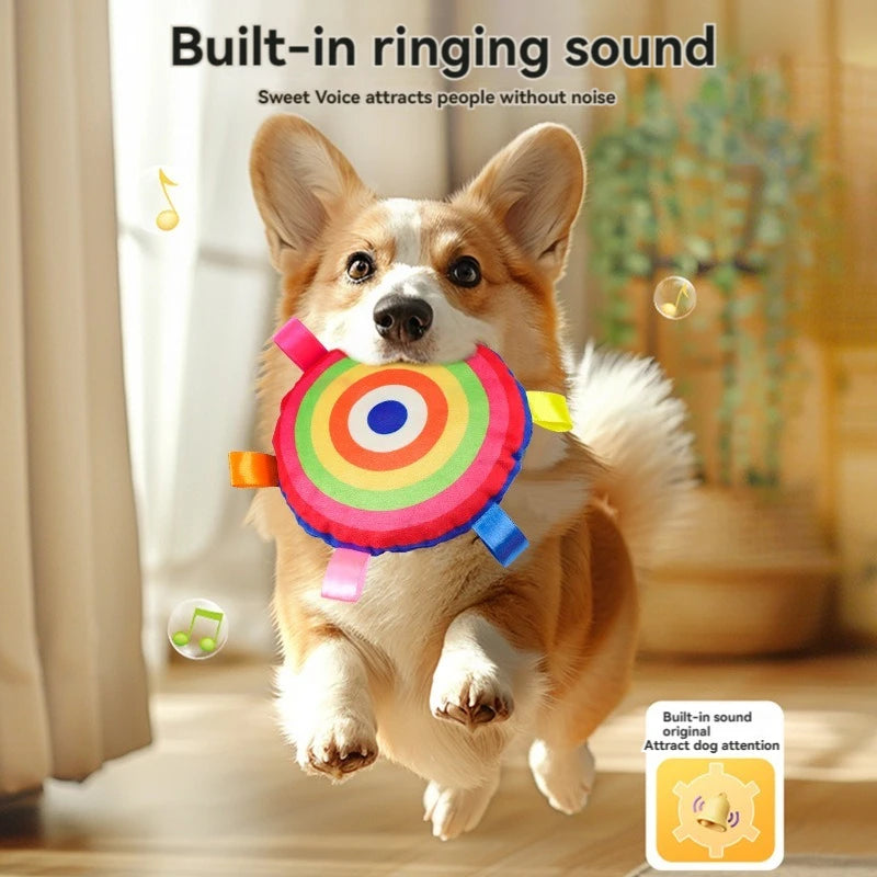 Pet interactive supplies plush frisbee with bell dog toy teeth grinding teeth cleaning resistant bite colorful webbing dog toy - petguardiansupplies