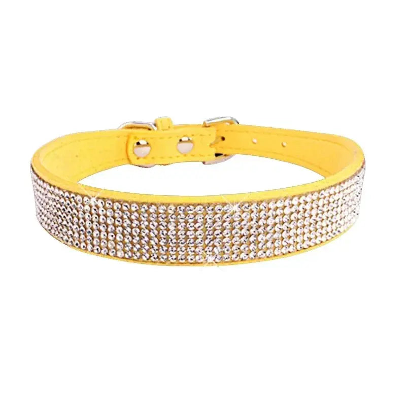 Suede Fiber Crystal Dog Collar Comfortable Glitter Rhinestone Dog Collars Zinc Alloy Buckle Collar for Small Dogs Cats XXS-L - petguardiansupplies