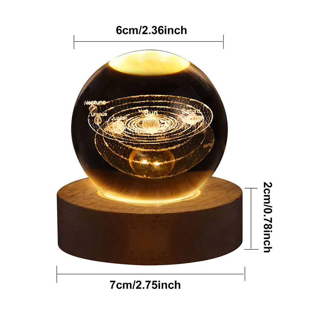 USB LED Night Light Galaxy Crystal Ball 3D Moon Planet Table Lamp Decor Bedroom Atmosphere Lamp for Birthday Kids Xmas Gifts - petguardiansupplies