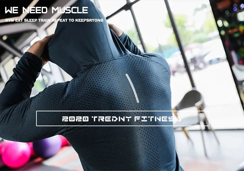 Mens Fitness Tracksuit Running Sport Hoodie Gym Joggers Hooded Outdoor Workout Shirts Tops Clothing Muscle Training Sweatshirt - petguardiansupplies