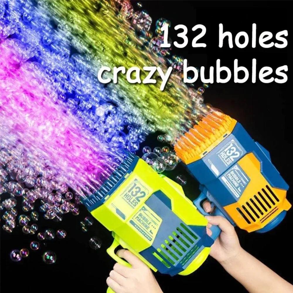 132 Holes Bubble Gun Rocket Bubbles Machine Gun Shape Automatic Bazooka Bubble Blower with Light Summer Toys for Children Gift - petguardiansupplies