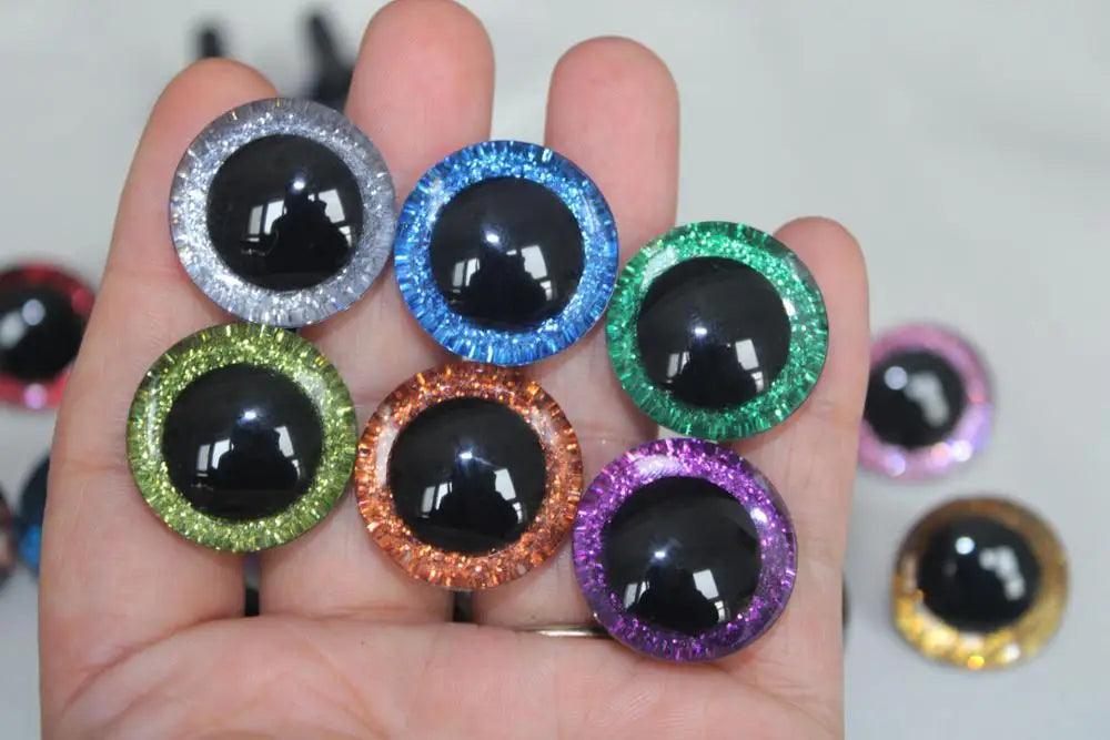 20pcs---9-12-14--16-18- 20 -24--30-35mm clear 3D glitter eyes plastic safety toy eyes long stem + glitter fabric + washer - petguardiansupplies