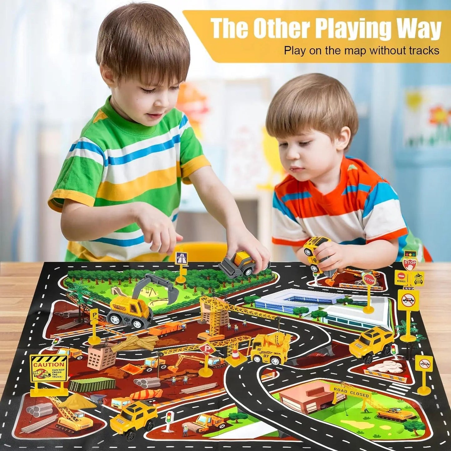 260 PCS Construction Race Tracks for Kids Toys, 2 Electric Cars, 4 Construction Cars, 1 Map & Flexible DIY Track Set for 3+ kids - petguardiansupplies