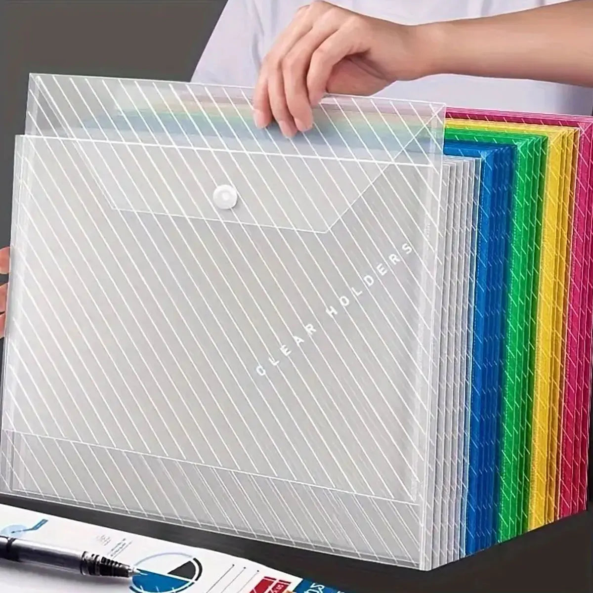 10pcs plastic envelope, random color transparent folder 5 colors A4 suitable for school and office supplies, 12.6x9.06inch - petguardiansupplies