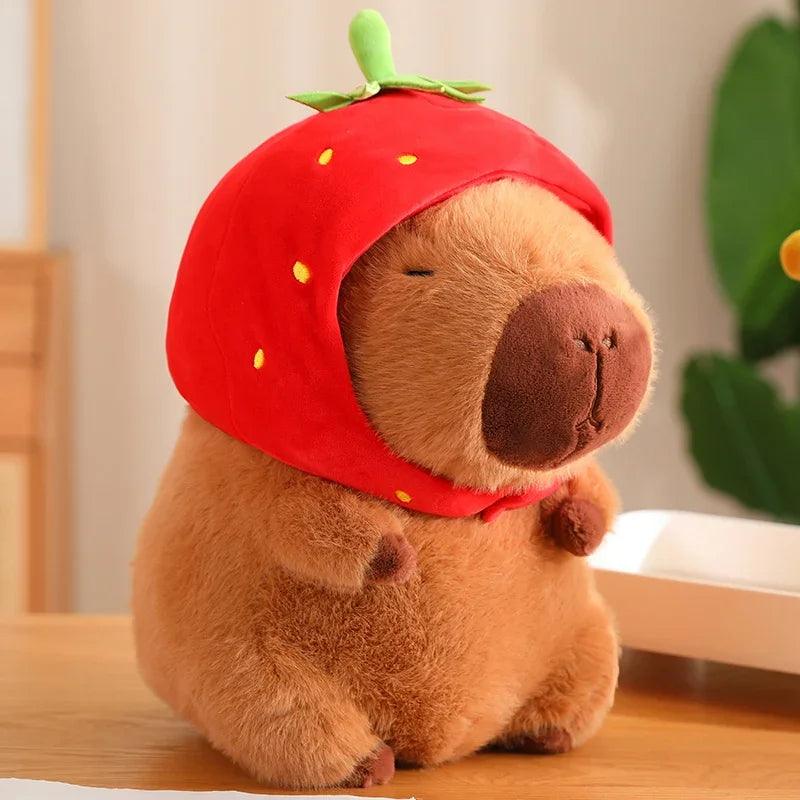 Cute Capybara Plush Toy Kawaii Fluffy Capibara With Turtle Bag Strawberry Cap Stuffed Animals Kids Birthday Gift Home Decoration - petguardiansupplies