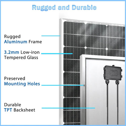 Solar Panel 100w 120w140w 160w 18V Rigid Solar Panel 25 Year Photovoltaic Monocrystalline Cell 12V Battery Charge - petguardiansupplies