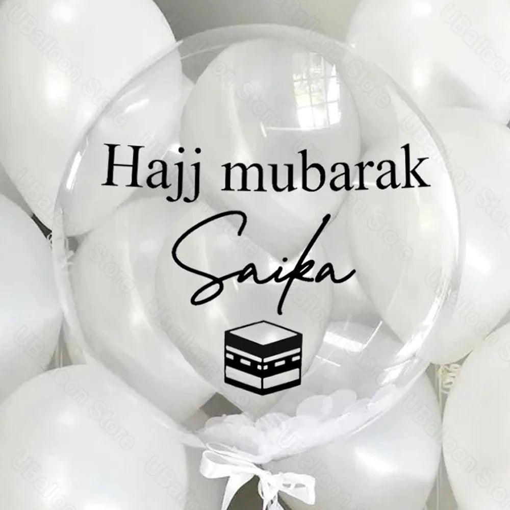 Custom Hajj Mubarak Balloons Vinyl Sticker 24/36Inch Personalized Kaaba Umrah Mubarak Clear Balloons for Eid Mubarak Decoration - petguardiansupplies