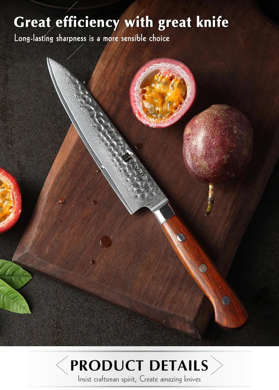 XINZUO 6'' Utility Knife vg10 Damascus Steel Kitchen Utility Knives for Vegetables Rosewood Handle Stainless Steel Paring Knife - petguardiansupplies