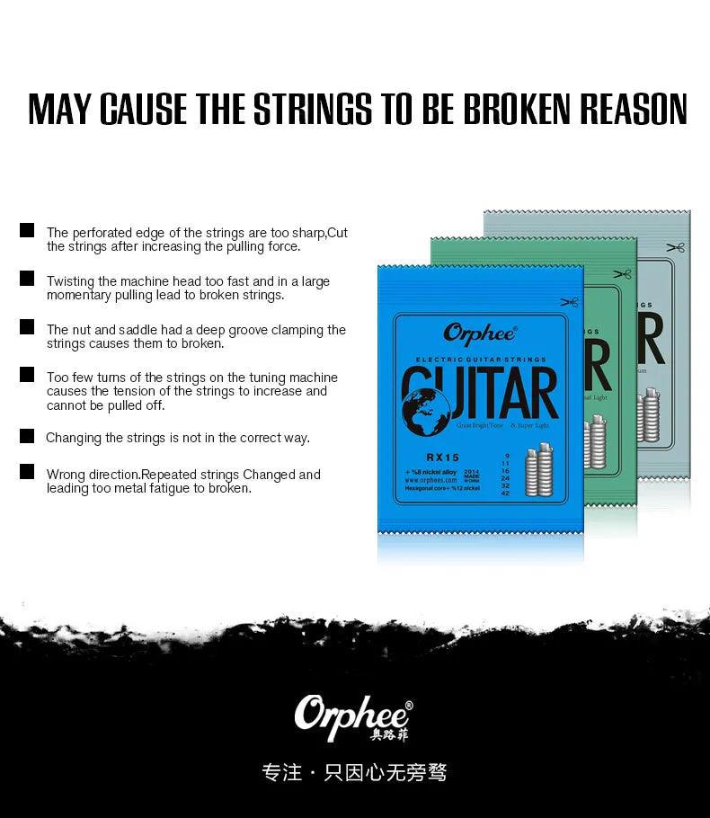 Orphee Electric Guitar Strings Set RX Series Hexagonal Carbon Steel 6 String for Electric Guitar Accessories Parts Practice Use - petguardiansupplies