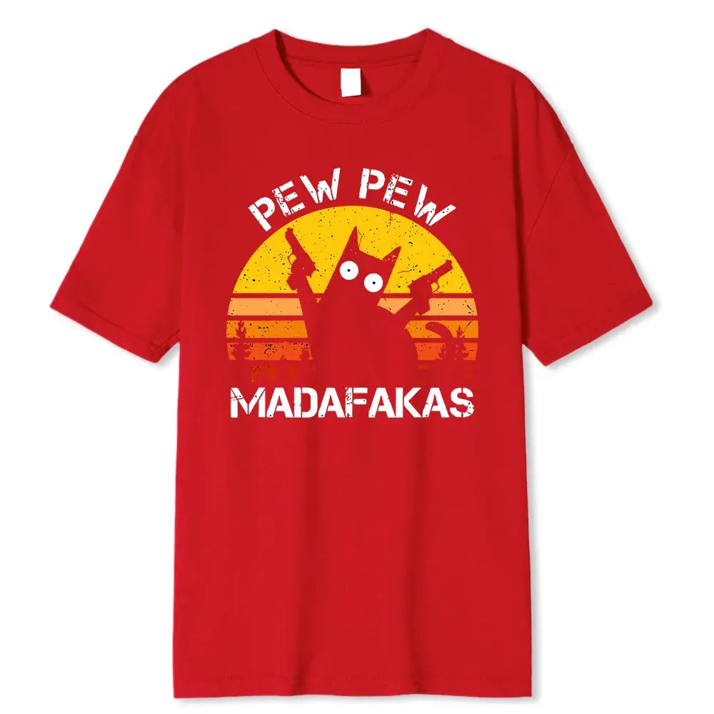 Pew Pew Madafakas Cat With Two Guns Printing Men T Shirts Summer Cotton T-Shirts Breathable Loose Clothes Hip Hop Street Tees - petguardiansupplies