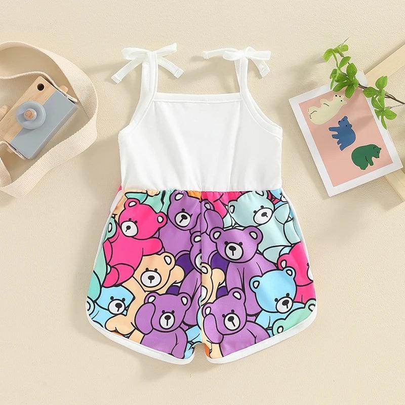 FOCUSNORM 0-4Y Toddler Baby Girls Cute Romper Summer Sleeveless Strap Cartoon Bear Print Jumpsuit for Newborn - petguardiansupplies