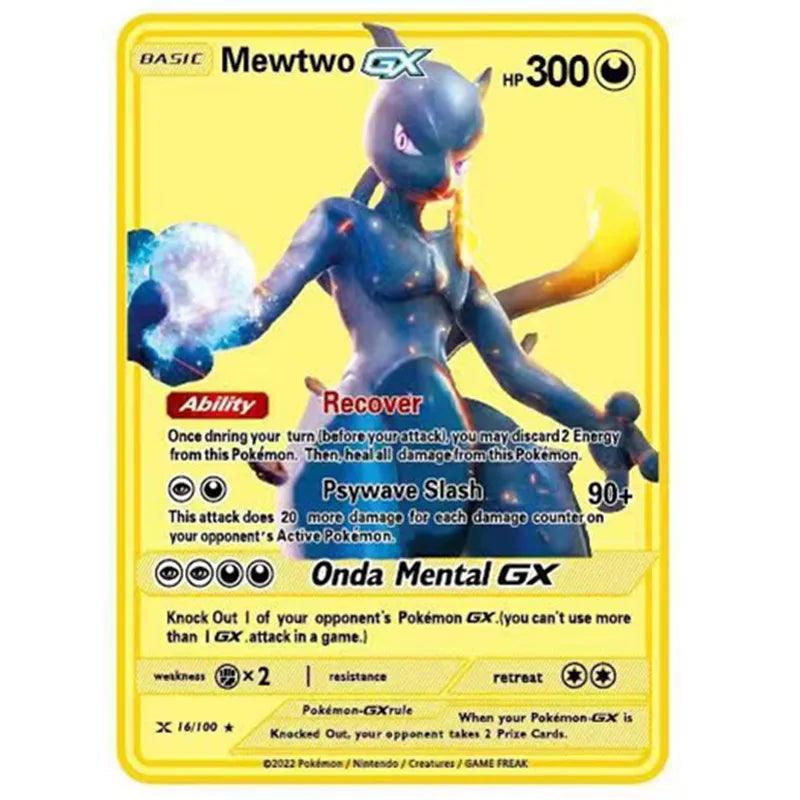 Pokemon English Metal Card Anime Pikachu Charizard Mewtwo Blastoise Vmax Shiny Letters Game Collection Card Kids Toy Gifts - petguardiansupplies