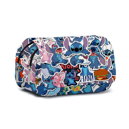 BANDAI Stitch Fully Printed Flap Pen Bag Stationery Box Cartoon Large Capacity Pencil Case Cute Anime Bags Student School Bag - petguardiansupplies