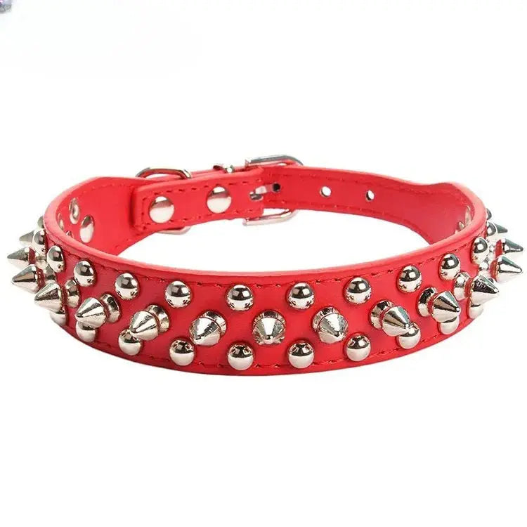 Adjustable Leather Pet Dog collar Neck Strap Supplies PU Leather Punk Rivet Spiked Dog Collar Pet Collars For Small Dog Cat - petguardiansupplies