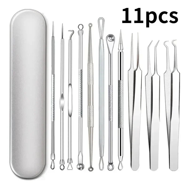 Professional Acne Needle Tweezers 11Pcs Ultra-fine No.5 Cell Pimples Blackhead Clip Facial Pore Cleaning Care Tool for Skin Care - petguardiansupplies