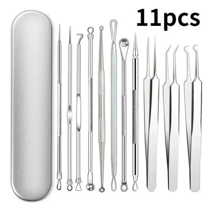 Professional Acne Needle Tweezers 11Pcs Ultra-fine No.5 Cell Pimples Blackhead Clip Facial Pore Cleaning Care Tool for Skin Care - petguardiansupplies