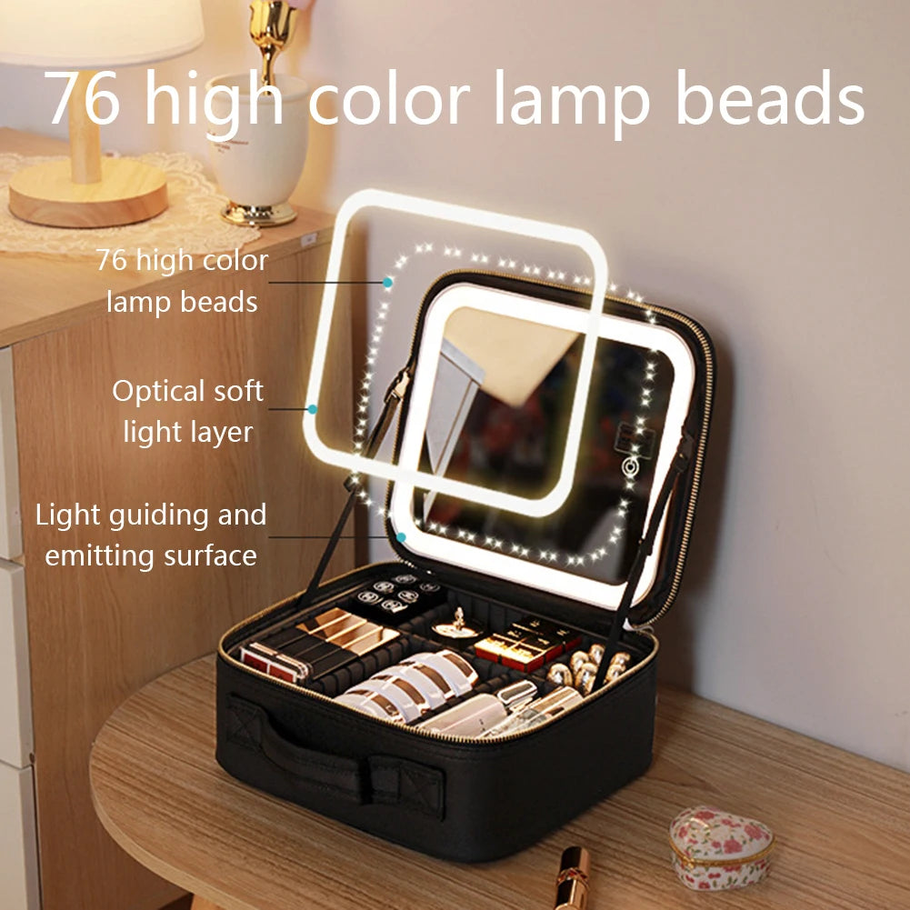 Makeup Bag With LED Mirror Vanity Case Beauty Box Make Up Travel Cosmetic Bag~UK - petguardiansupplies