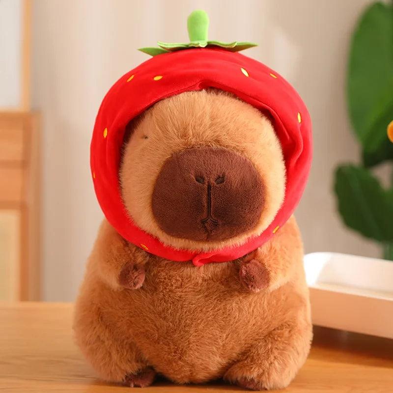 Cute Capybara Plush Toy Kawaii Fluffy Capibara With Turtle Bag Strawberry Cap Stuffed Animals Kids Birthday Gift Home Decoration - petguardiansupplies