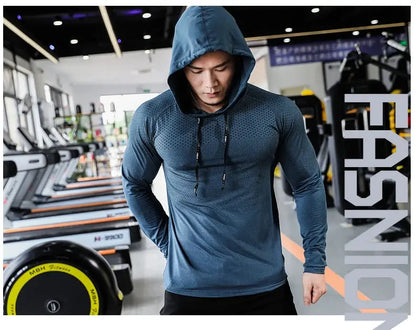 Mens Fitness Tracksuit Running Sport Hoodie Gym Joggers Hooded Outdoor Workout Shirts Tops Clothing Muscle Training Sweatshirt - petguardiansupplies