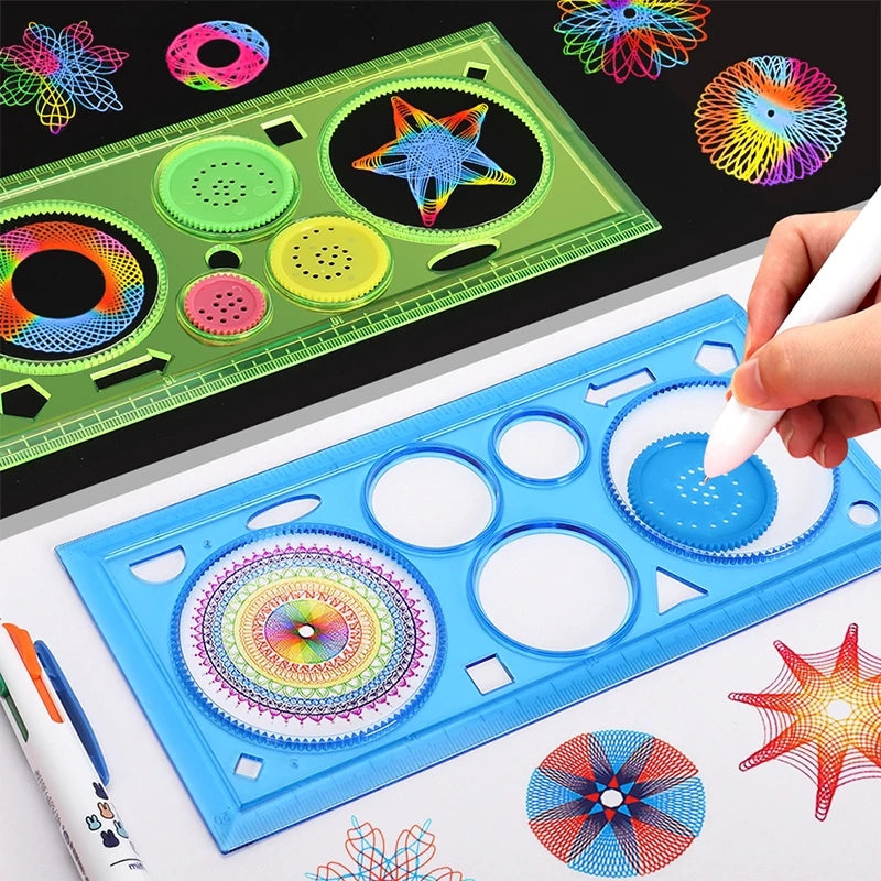 Geometry Spirograph Drawing Stencils Set Painting Template Art Crafts Creative Kids Educational Toy Variety of Flowers Ruler - petguardiansupplies