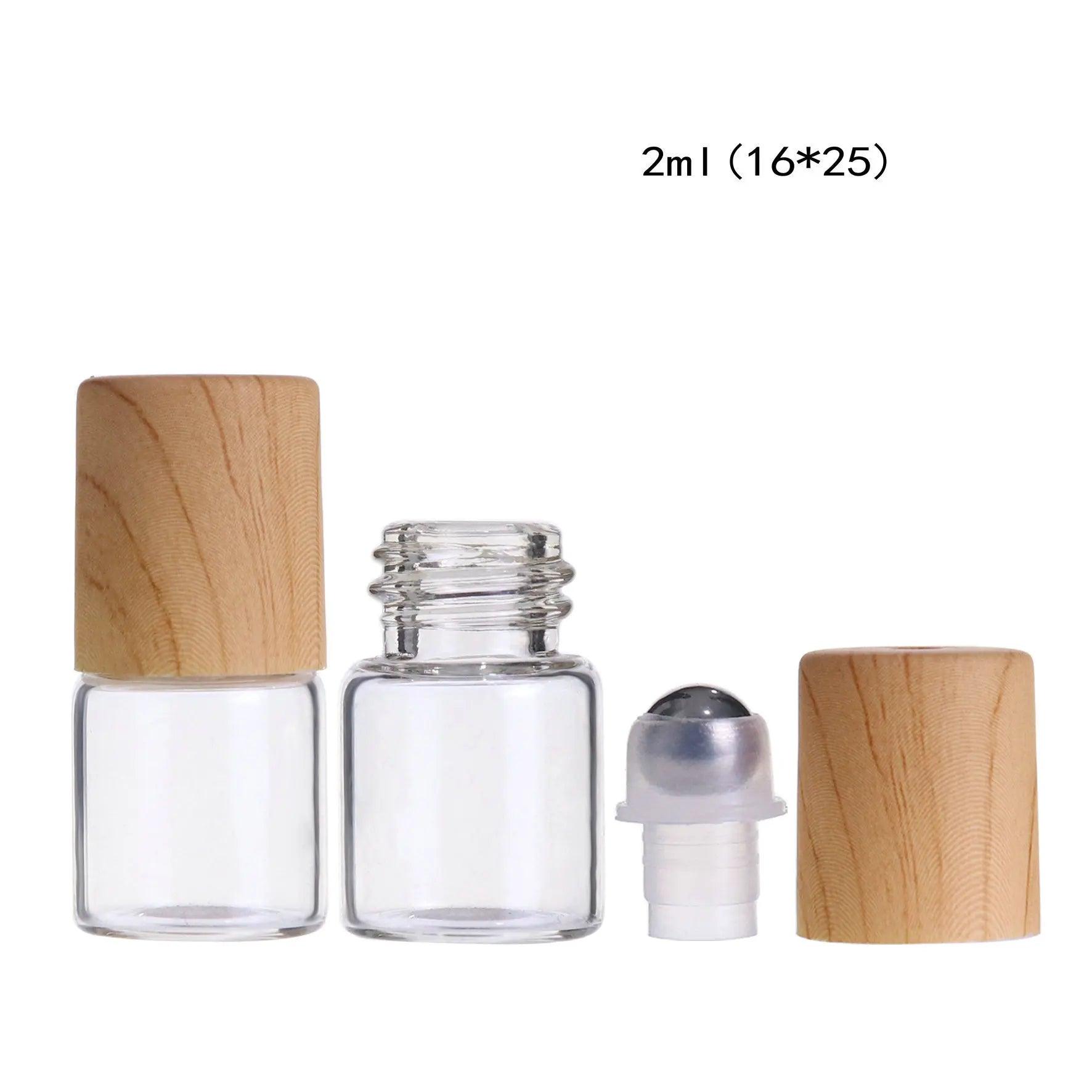 20X 50X Glass Essential Oil Roller Bottles 1ml 2ml 3ml 5ml 10ml Frosted Clear Roll on Vials PP Wood Paint Cap Lid Perfume Refill - petguardiansupplies