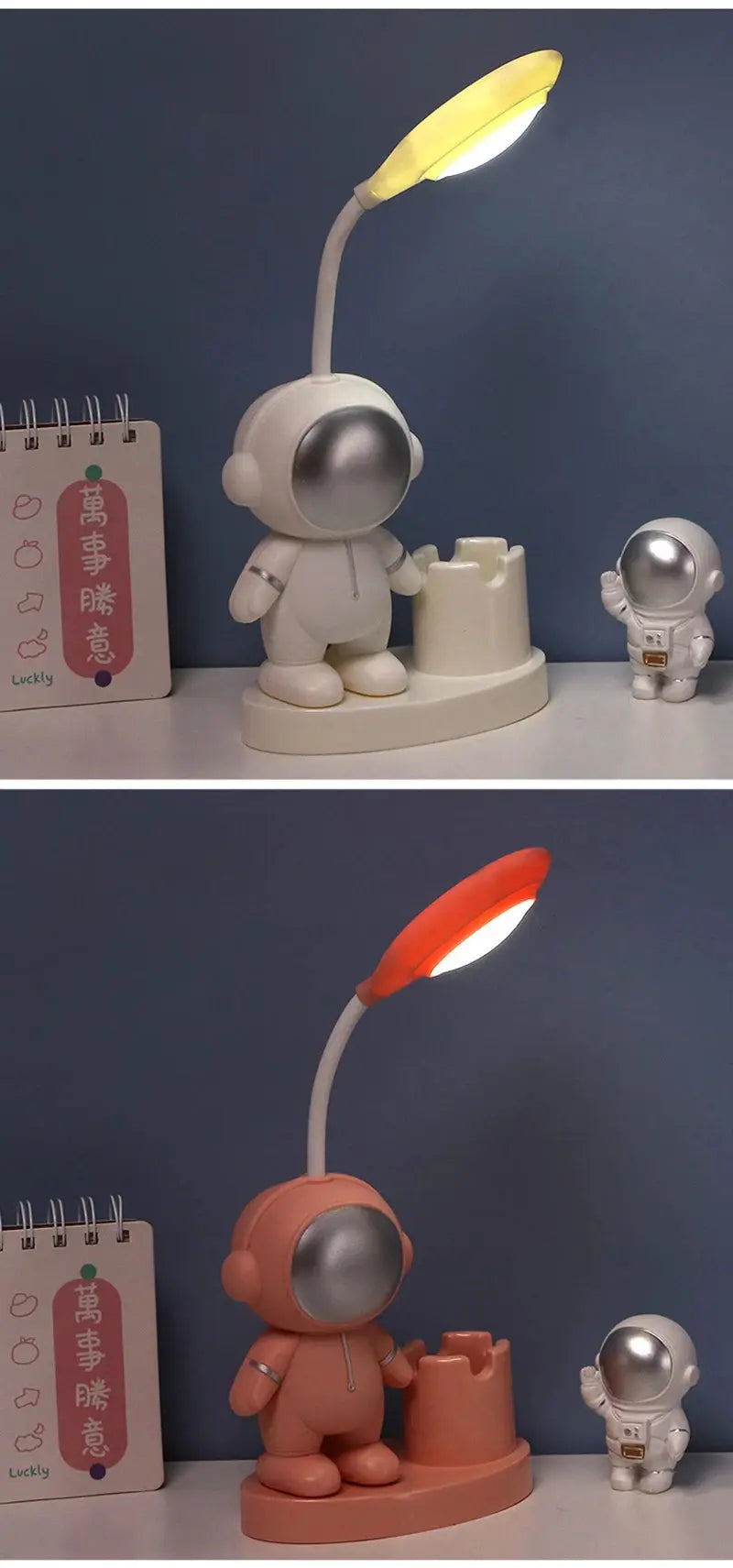 Creative Cute Astronaut Flexible Led Study Desk Lamp with Pencil Sharpener Bedside Color Adjust Table Lamp for Kids Student Room - petguardiansupplies