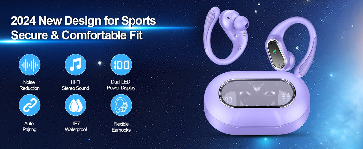 Wireless Earbuds, Bluetooth 5.3 Headphones Sport with ENC Noise Canceling Mic, 50H Stereo Wireless Headphones, Dual LED Display. - petguardiansupplies