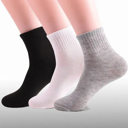 10 pairs of men's mid-calf socks black, white and gray cotton socks for all seasons, solid color match - petguardiansupplies