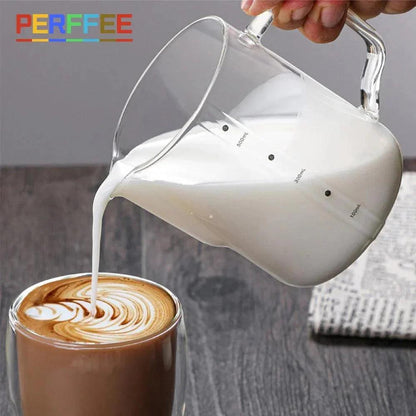 350/600ml Milk Frother Glass Milk Pitcher Barista Espresso Coffee Latte Milk Frothing Pitcher Transparent Coffee Jug with Scale - petguardiansupplies