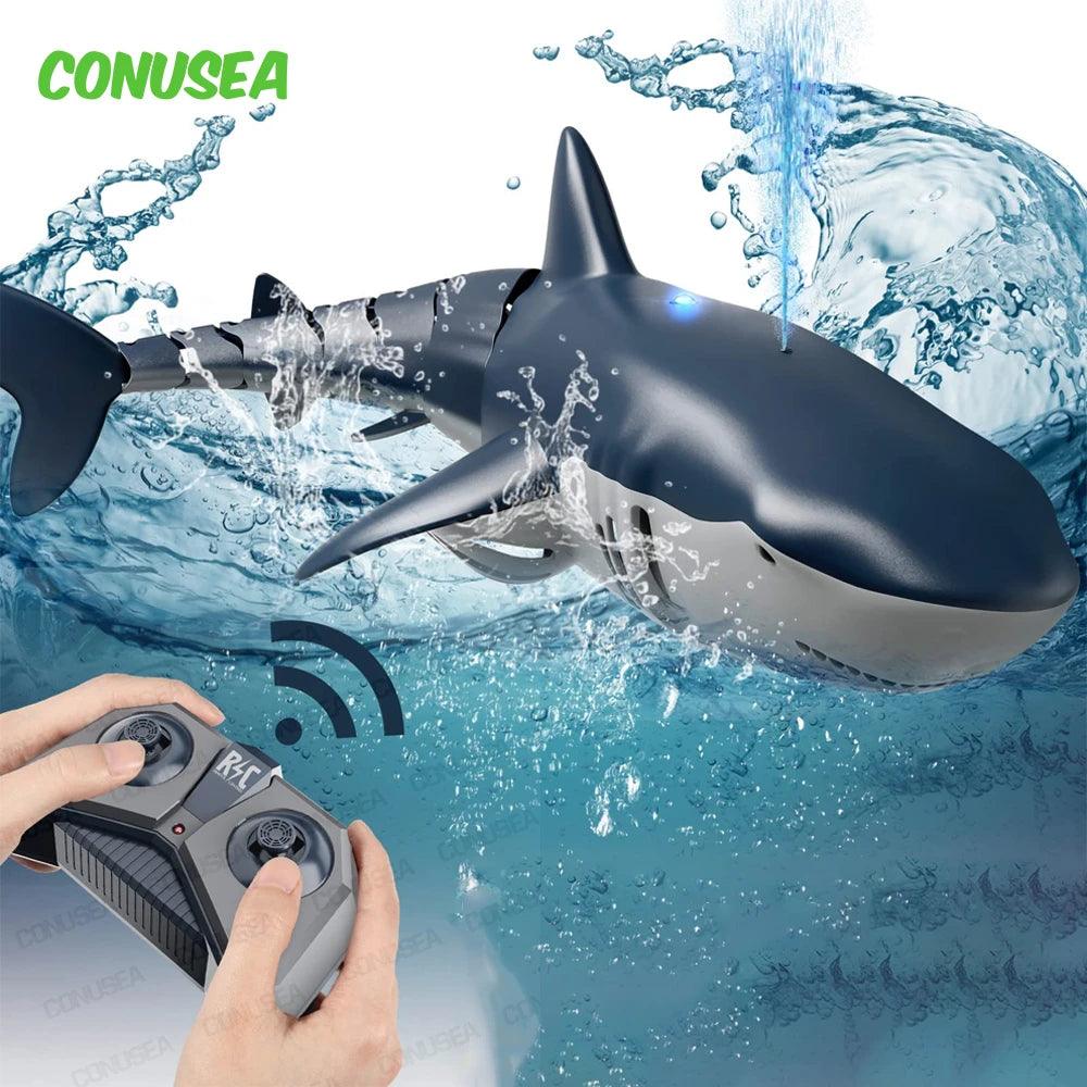 Smart Rc Shark whale Spray Water Toy Remote Controlled Boat ship Submarine Robots Fish Electric Toys for Kids Boys baby Children - petguardiansupplies