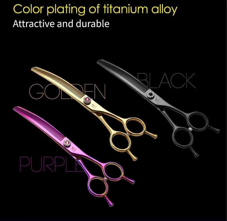 Fenice Professional JP440c 7 inch High quality Pet dog Grooming Scissors Curved thinning Shears Chunker Thinner Scissors - petguardiansupplies