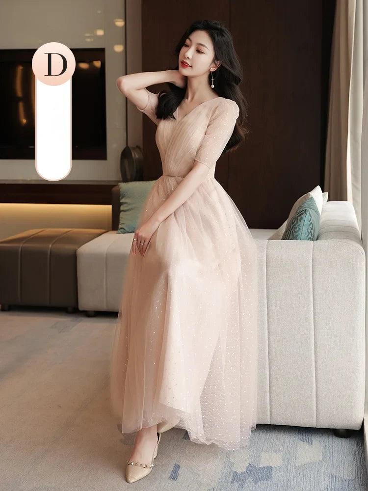 Pink Bridesmaid Dress 2024 New Summer Fairy Slimming High Sense Sisters up Temperament Evening dress Women - petguardiansupplies