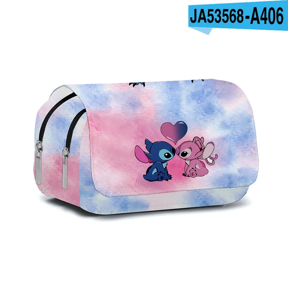 BANDAI Stitch Fully Printed Flap Pen Bag Stationery Box Cartoon Large Capacity Pencil Case Cute Anime Bags Student School Bag - petguardiansupplies