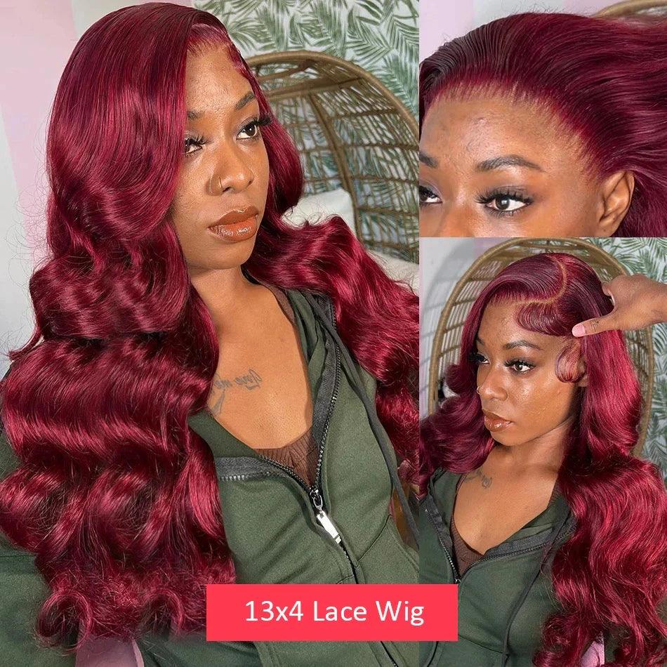 99J Burgundy Lace Front Human Hair Wig Body Wave Red Colored Wigs Brazilian 13x4 Lace Frontal Wigs On Sale Clearance For Women - petguardiansupplies