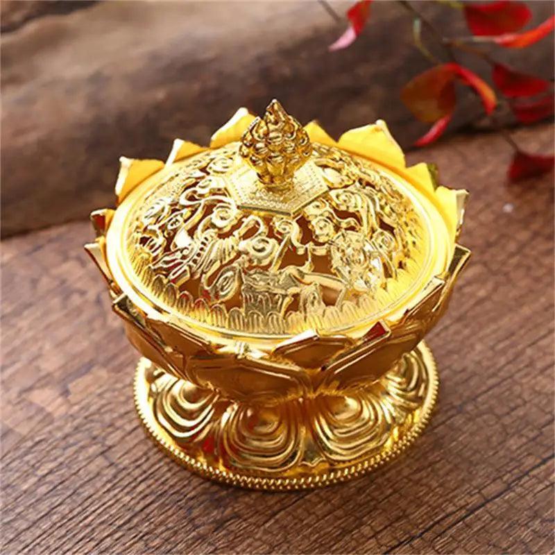 Lotus Flower Incense Burner Buddhism Buddha Holder Brass Mini Sandalwood Censer Incense Metal Craft Home Decoration - petguardiansupplies