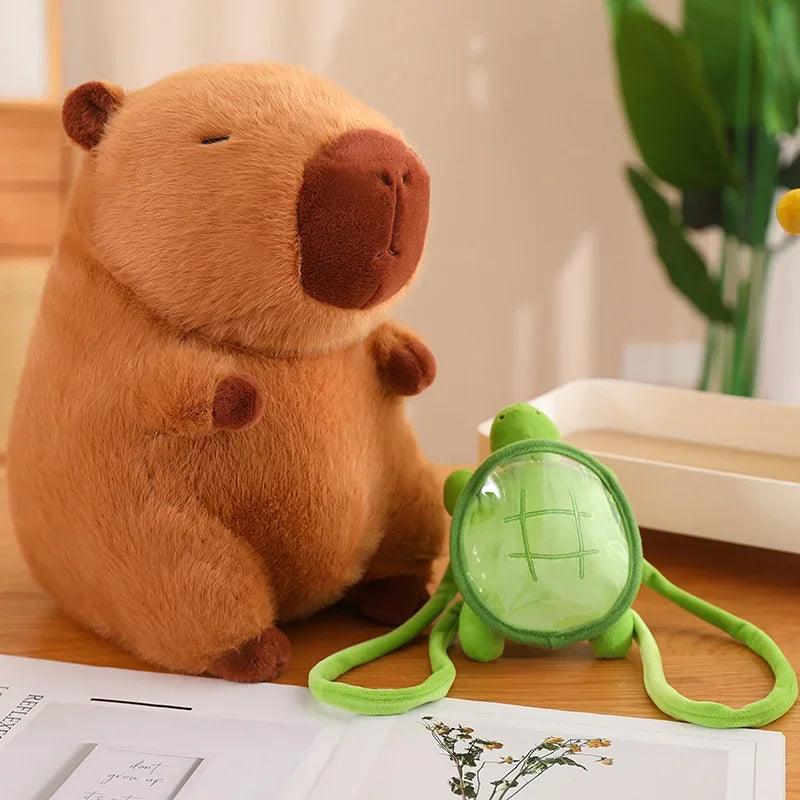 Cute Capybara Plush Toy Kawaii Fluffy Capibara With Turtle Bag Strawberry Cap Stuffed Animals Kids Birthday Gift Home Decoration - petguardiansupplies