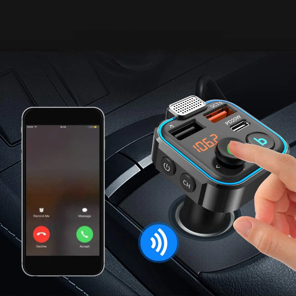 Fast Charging Car Charger PD 20W QC3.0 Wireless FM Transmitter Bluetooth Audio Handsfree Phone Adapter Car MP3 Player Modulator - petguardiansupplies