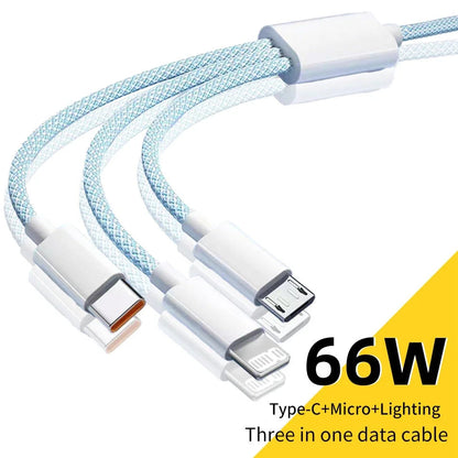 66W 6A 3 in 1 USB Fast Charging Cable Type-C Cable USB Type C Cable Micro USB Cable USB C Data Cable - petguardiansupplies