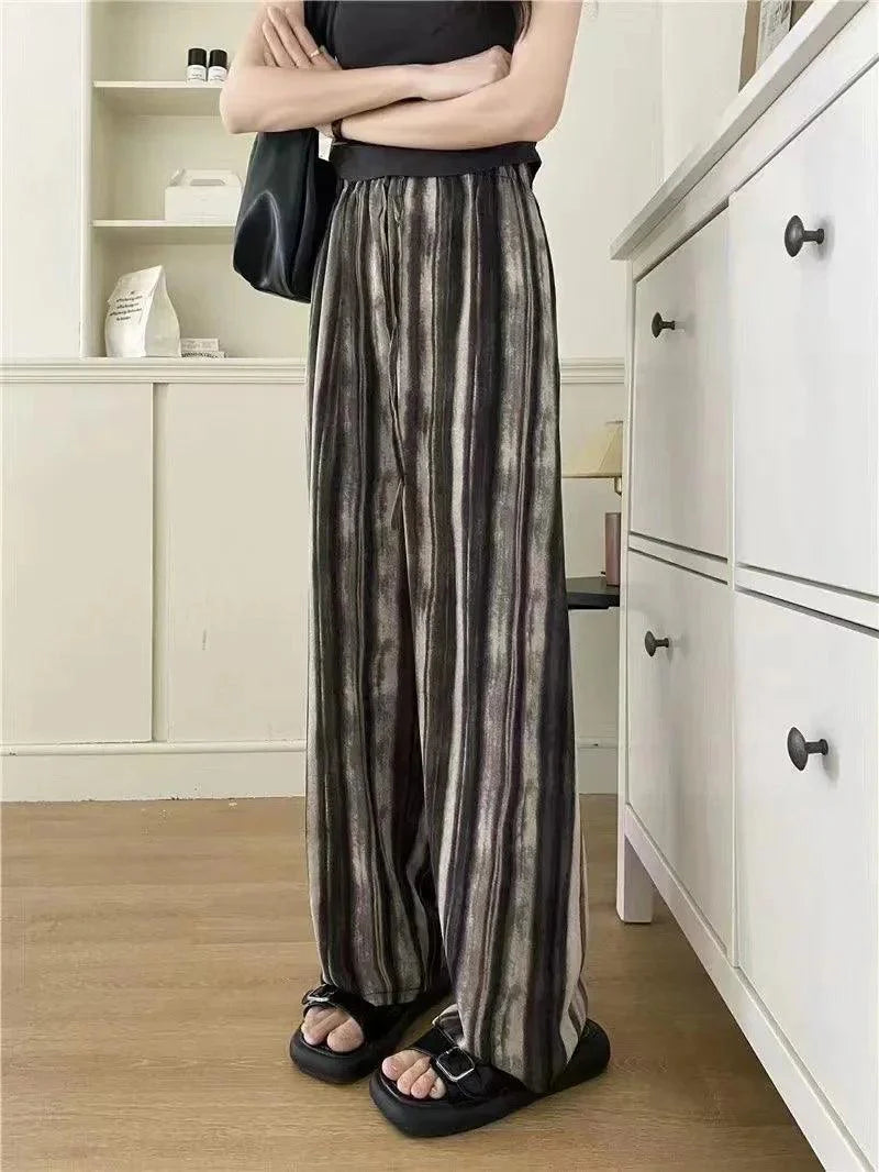 High-waisted Slimming Women's Bell Bottoms Casual Loose-fit Straight-leg Pants Summer Printing Ink Watermarked Chinese Style - petguardiansupplies