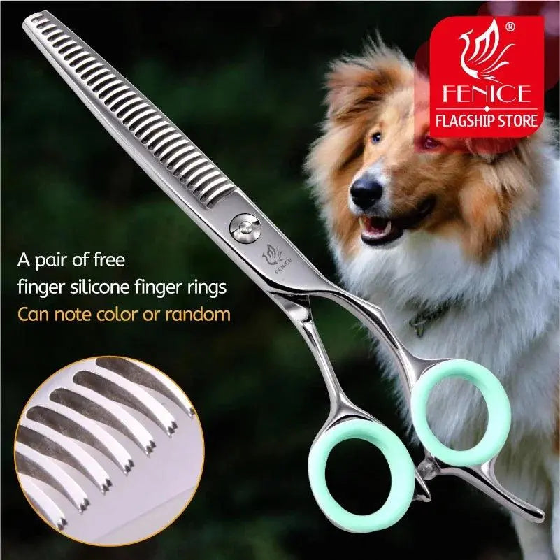 Fenice Professional Japan 440c 6.5/7.0 inch pet dog grooming thinning scissors toothed blade shears thinning rate about 35% - petguardiansupplies