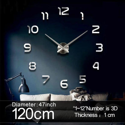 Large Wall Clock Quartz 3D DIY Big Watch Decorative Kitchen Clocks Acrylic Mirror Sticker Oversize Wall Clocks Home Letter Decor - petguardiansupplies