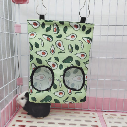 Guinea Pigs 2/3 Holes Hay Feeding Bags Strawberry Printed Rabbit Hanging Feeder Chinchilla Food Organizer Pet Cage Supplies - petguardiansupplies