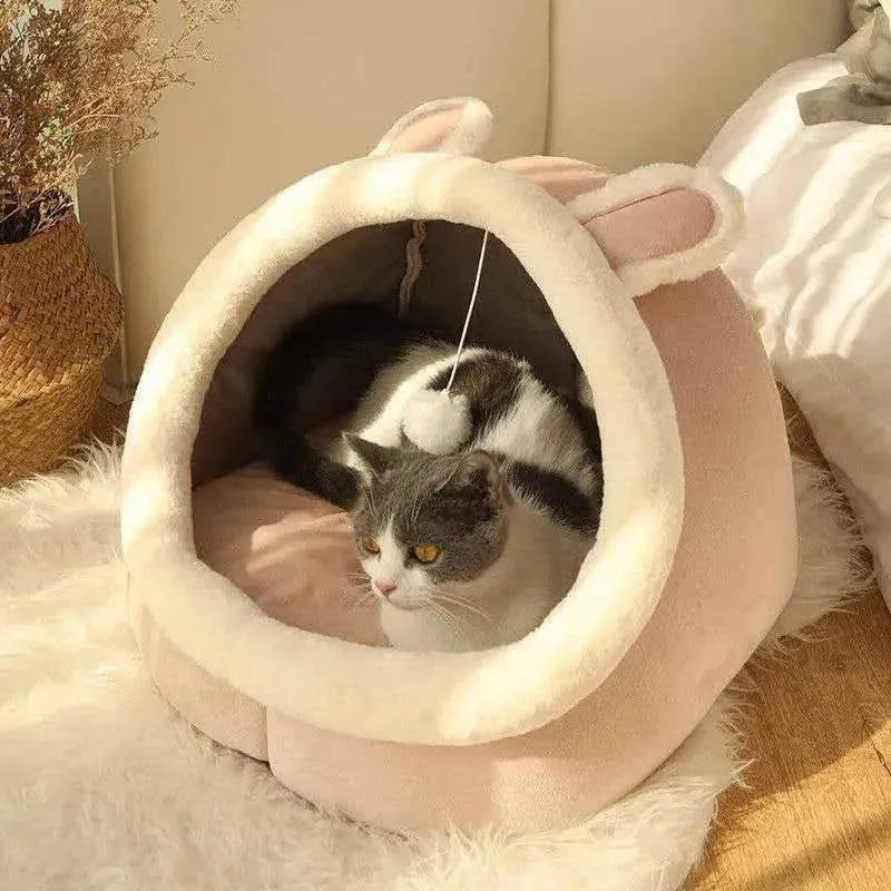 Winter Cute and Warm Cat/Dog House Foldable and Washable Puppy Cave Sofa Pet Bed House Suitable for Small and Medium Sized Dogs - petguardiansupplies